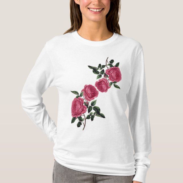 Pink Mauve Roses Long Sleeve T-Shirt (Front)