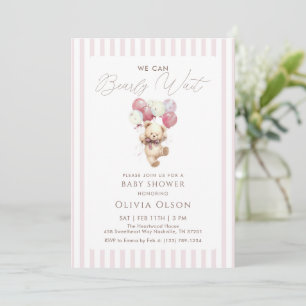 Pink Mauve Teddy Bear Beary Wait Baby Shower Invitation