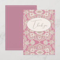 Pink Mauve Vintage Lace Flat Thank You Card