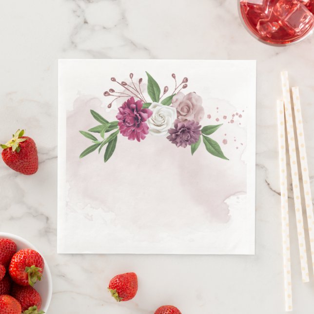 pink mauve white flowers botanical napkin (Insitu)
