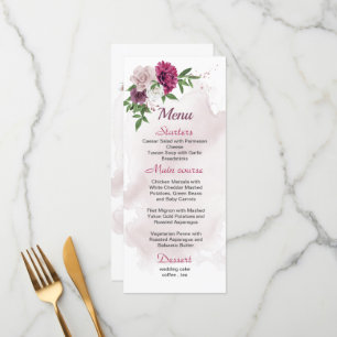 pink mauve white flowers greenery wedding menu