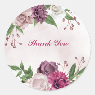 pink mauve white flowers thank you classic round sticker