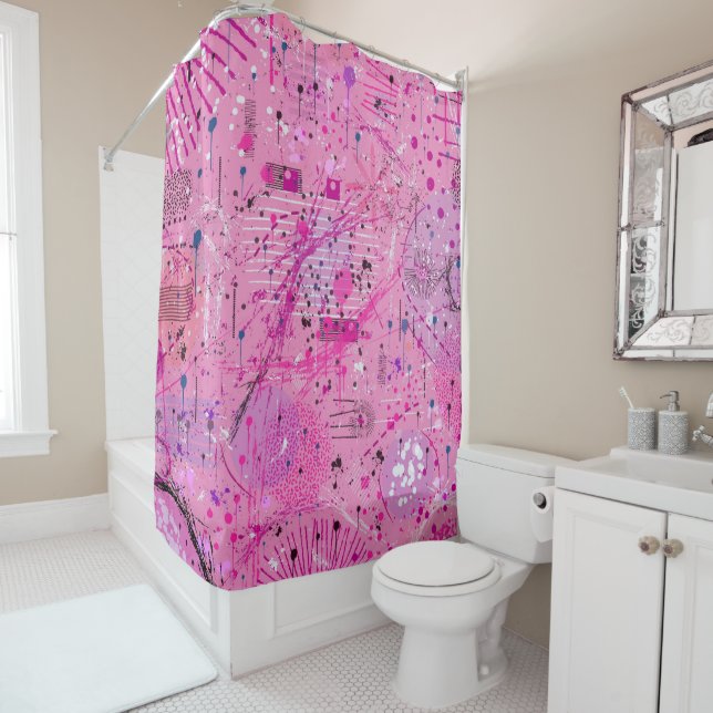 Pink Maximalist Abstract: Raspberry Sundae Shower Curtain (In Situ)