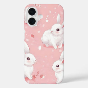 Pink Meadow Bunny Floral Garden iPhone 16 Case