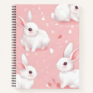 Pink Meadow Bunny Floral Garden Notebook