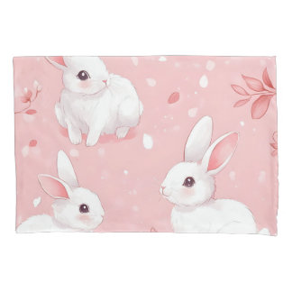 Pink Meadow Bunny Floral Garden Pillowcase