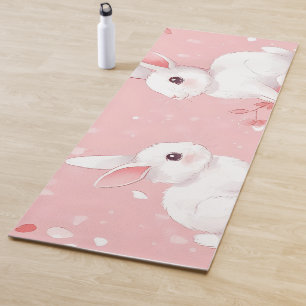 Pink Meadow Bunny Floral Garden Yoga Mat