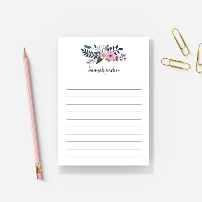 Pink Meadow| Floral Personalised Lined Post-it Notes (Creator Uploaded)