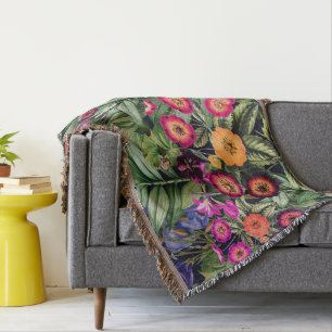 Pink Meadow Floral Throw Blanket