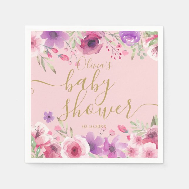 Pink Meadow Flowers Floral Baby Girl Shower Napkin (Front)