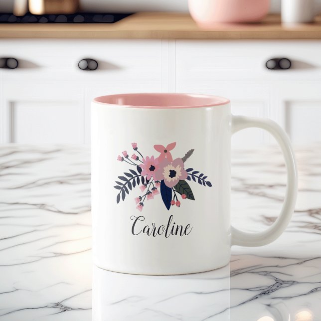 Pink Meadow | Personalised Floral Two-Tone Coffee Mug (Creator Uploaded)
