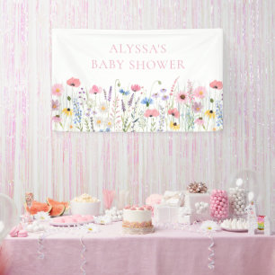 Pink Meadow Wildflowers Baby Shower Banner