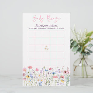 Pink Meadow Wildflowers Baby Shower Bingo Game