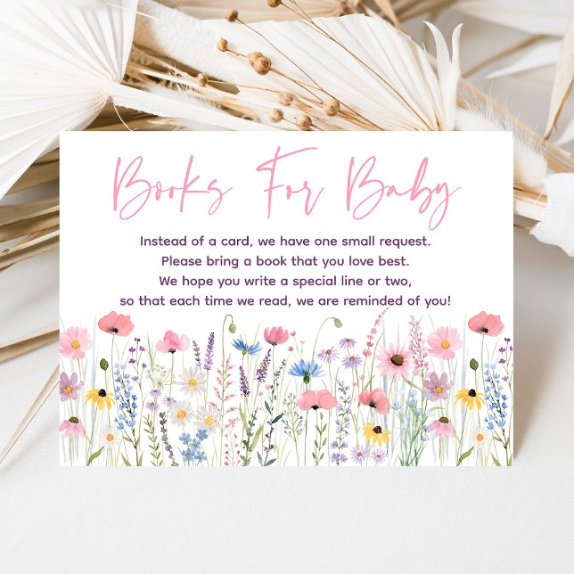 Pink Meadow Wildflowers Baby Shower Book Request Enclosure Card (Creator Uploaded)