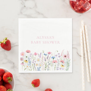 Pink Meadow Wildflowers Baby Shower Napkin