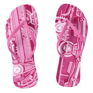 PINK MECHANICAL GEARS INDUSTRIAL MACHINERY TANK JANDALS