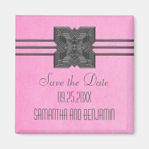 Pink Medallion Border Save the Date Magnet