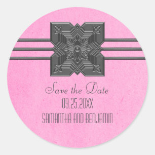 Pink Medallion Border Save the Date Stickers