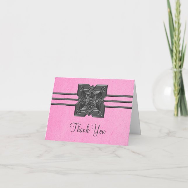 Pink Medallion Border Thank You Card (Front)