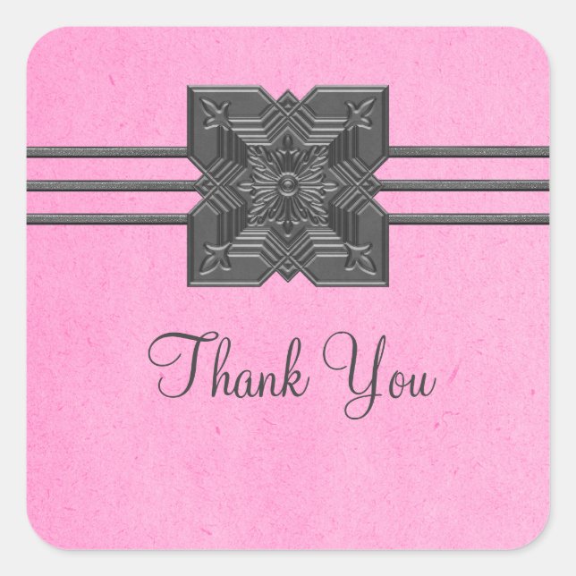 Pink Medallion Border Thank You Stickers (Front)