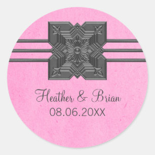 Pink Medallion Border Wedding Stickers