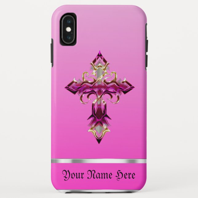 Pink Mediaeval Cross iPhone XS Max Case (Back)
