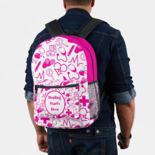 Pink Medical Icons Pattern Customisable Healthcare Printed Backpack