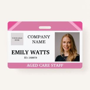 Pink Medical Nurse Aged Care Security Photo ID ID Badge