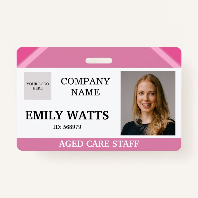 Pink Medical Nurse Aged Care Security Photo ID ID Badge (Front)