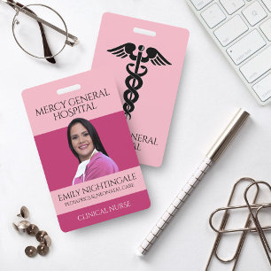Pink Medical Nurse Caduceus Hospital ID Badge