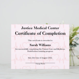 Pink Medical or Nursing Certificate of Completion