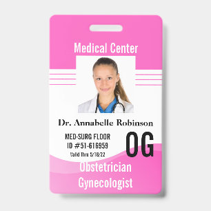 Pink Medical Security ID Name tags Modern Badge