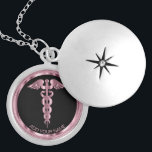 Pink Medical Symbol Caduceus - Personalised Locket<br><div class="desc">Personalised Nurse / Doctor Medical Symbol Caduceus Pink Necklace ready for you to personalise. ✔Note: Not all template areas need changed. 📌If you need further customisation, please click the "Click to Customise further" or "Customise or Edit Design"button and use our design tool to resize, rotate, change text colour, add text...</div>