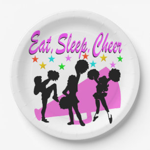 PINK MEGAPHONE CHEERLEADING DESIGN PAPER PLATE