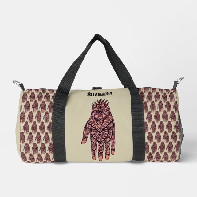 Pink Mehndi Hand Tattoo Art Design Personalised Duffle Bag (Front)