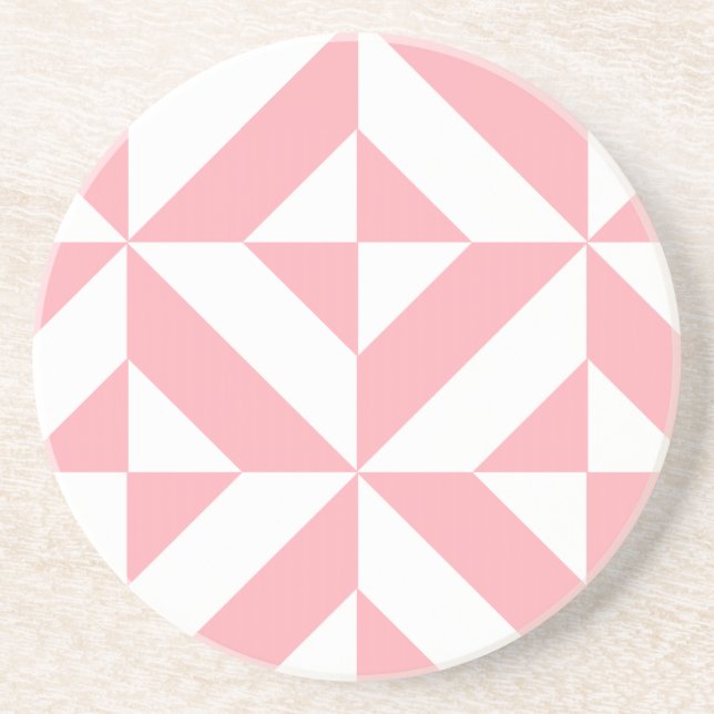 Pink Melon Geometric Deco Cube Pattern Coaster (Front)