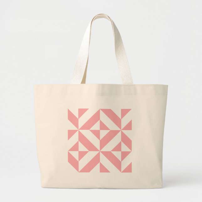 Pink Melon Geometric Deco Cube Pattern Large Tote Bag (Front)