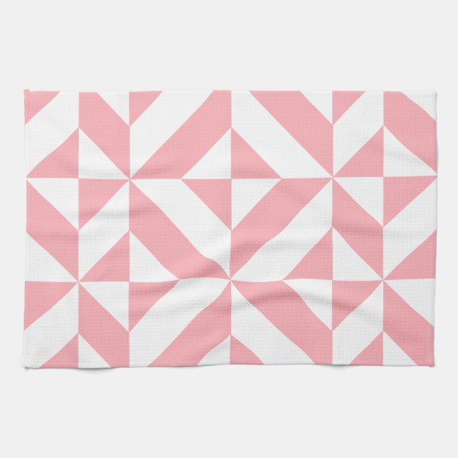 Pink Melon Geometric Deco Cube Pattern Tea Towel (Horizontal)