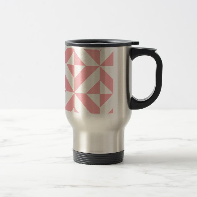 Pink Melon Geometric Deco Cube Pattern Travel Mug (Right)