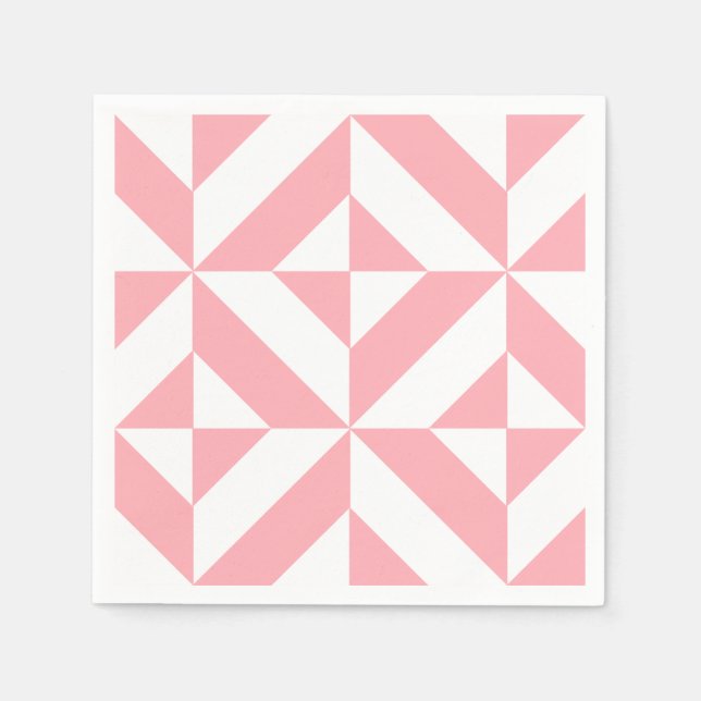 Pink Melon Geometric Deco Pattern Napkin (Front)