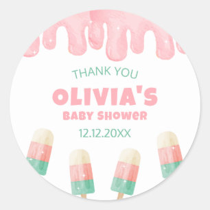 Pink Melt Ice Cream Pop Baby Shower Thank You Classic Round Sticker