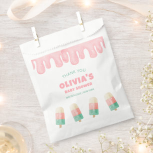 Pink Melt Ice Cream Pop Baby Shower Thank You Favour Bags
