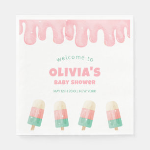Pink Melt Ice Cream Pop Baby Shower Welcome  Napkin
