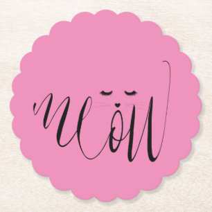 Pink Meow Cat Paper Coaster