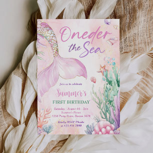 Pink Mermaid 1st Birthday Oneder the Sea Party Invitation