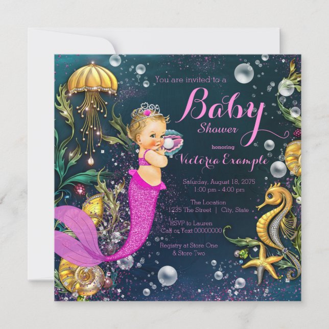 Pink Mermaid Baby Shower Invitation (Front)