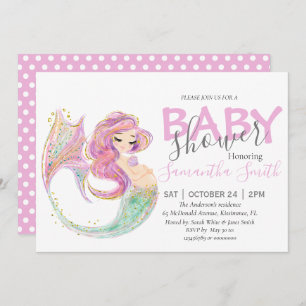 Pink MERMAID BABY SHOWER Under the sea  Announcement