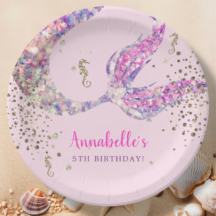 Pink Mermaid Birthday Paper Plates