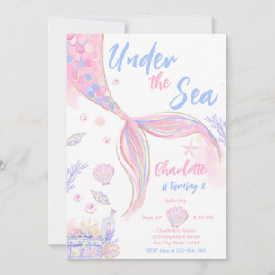 Pink Mermaid Birthday Party Under The Sea  Invitation