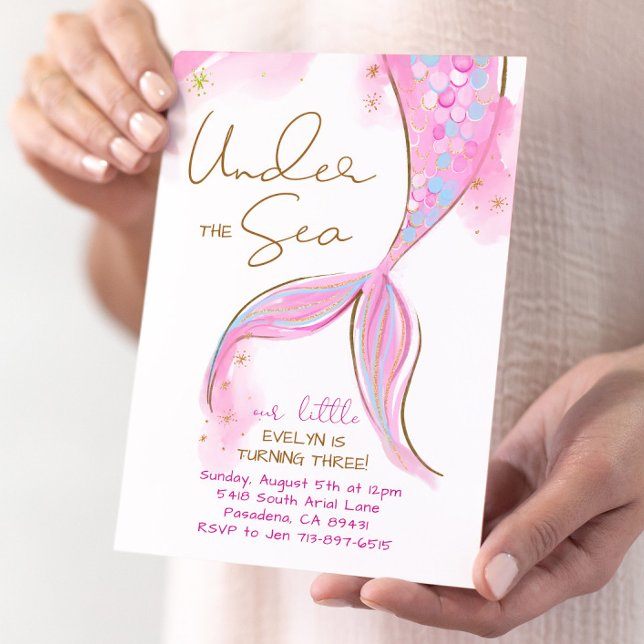 Pink Mermaid Birthday Party Under The Sea Mermaid Invitation (Creator Uploaded)